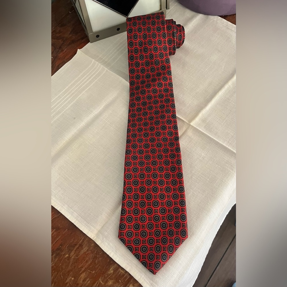 Vintage silk Liberty of London Red and Black Geometric Tie